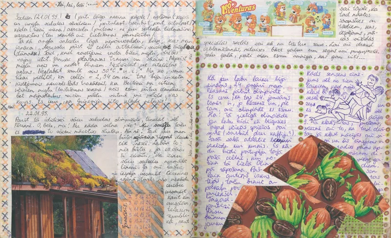 An illustrated diary with pasted clippings