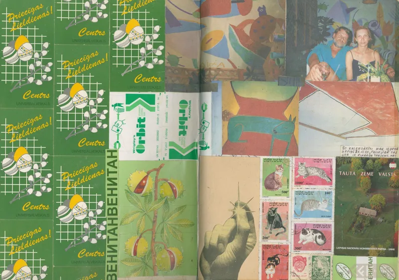 A diary collage with photographs and stamps